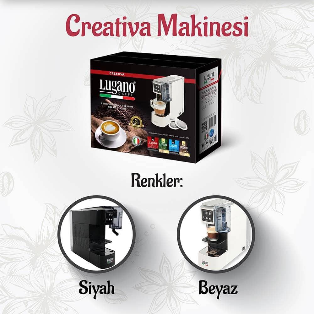 Lugano Caffé Creativa Kahve Makinesi Siyah ve Beyaz Renkleri